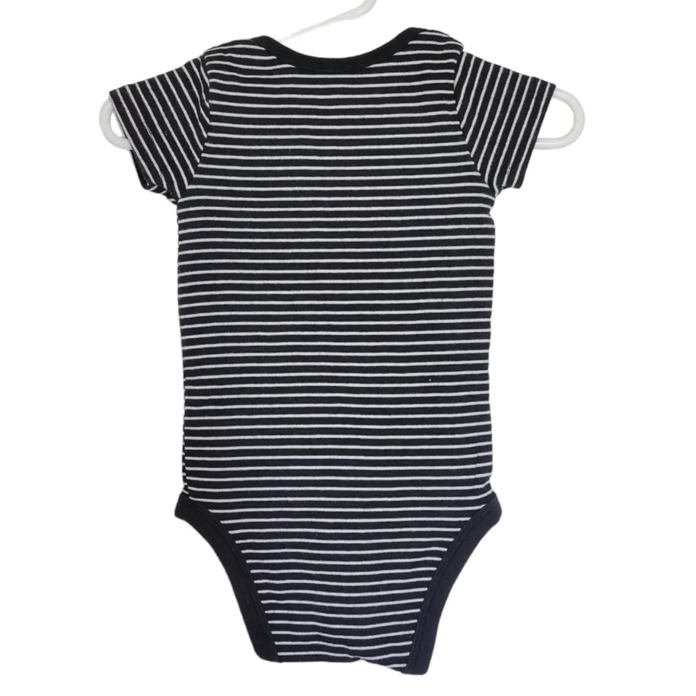 K1069 * Child of Mine Striped Dinosaur Pocket Bodysuit Navy White Size 3/6M